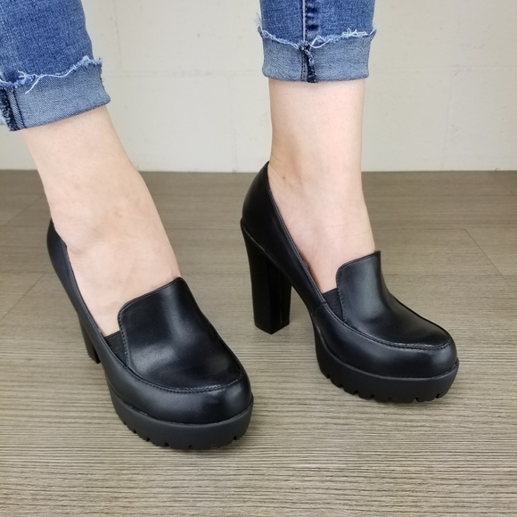 Slip on rockabilly Chunky Heels Faux Leather - Picture 7 of 8